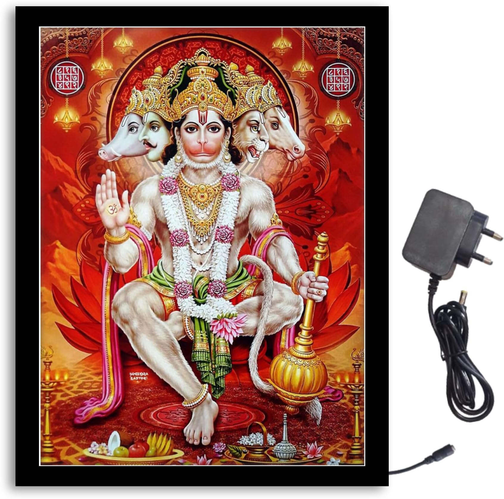 NOKKES Panchmukhi Hanuman Ji Light Photo Frame 8X10 inch Led Light photo Frame With Light Adaptor Led Light Photo Frame Black Color Photo Frame_AQW232