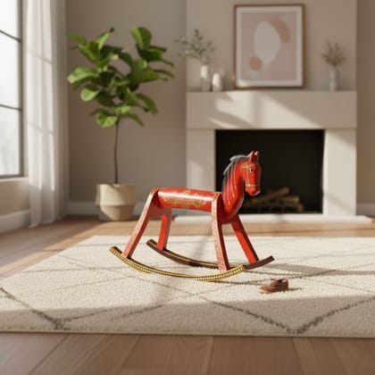 BAANMATA INTERNATIONAL - Handicraft Painted showpiece Horse, Wooden Rocking Horse, Kids Toys Colorful Horse | 62 X 39 X 52 CM