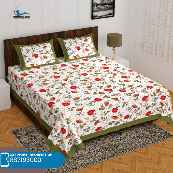 3001-Hometrade India-Standard King Size (90*108 Inches) Double Bedsheet With 2 Pillow Cover-RJ-14-Jaipur lining-3248