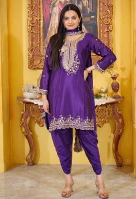 Designer Embroidered Chinon Dhoti Suit With Sequence Embroidered Work Designer Embroidered Chinon Dhoti Suit With Sequence Embroidered Work