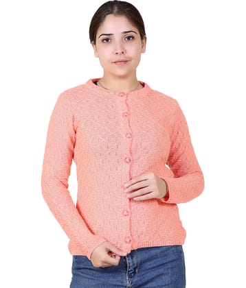 Varenyam Acrylic Peach Buttoned Cardigans - Single