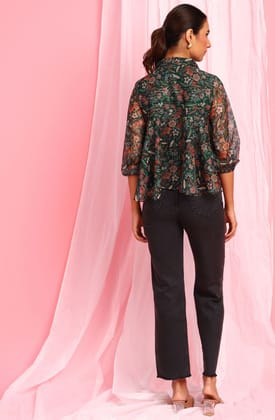 Green Poly Georgette Floral Print Regular Top Green Poly Georgette Floral Print Regular Top