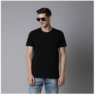 Code Yellow Cotton Regular Fit Solid Half Sleeves Men's Round T-Shirt (Black)