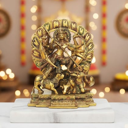 Brass Mahishasur Vardhini Statue – Durga Form Brass Religious Idol, Height : 12 Inch (BSMAS1105 A)