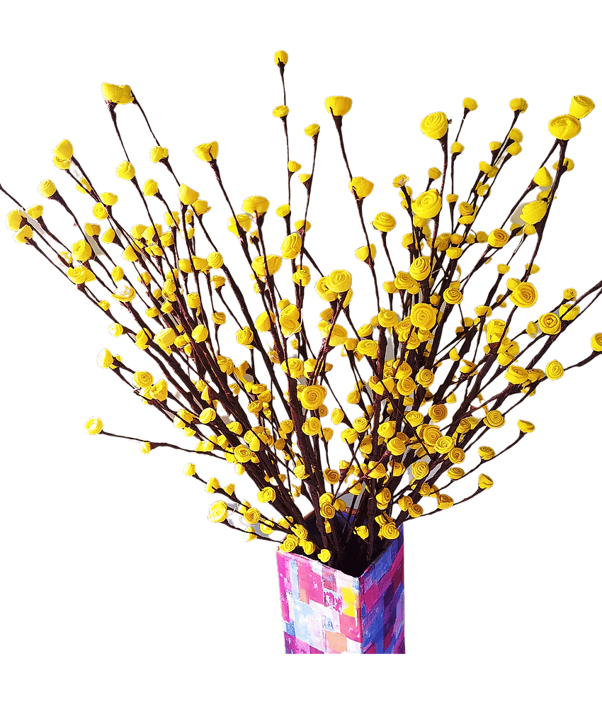 Fab n Style Rose Yellow Artificial Flowers Bunch - (16 Sticks)