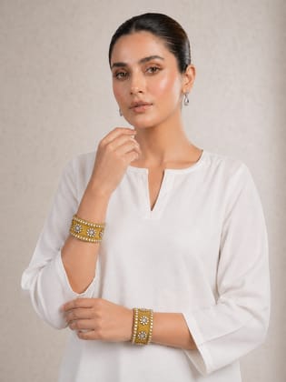 Gold Floral Pearl Embellished Thread Bangles