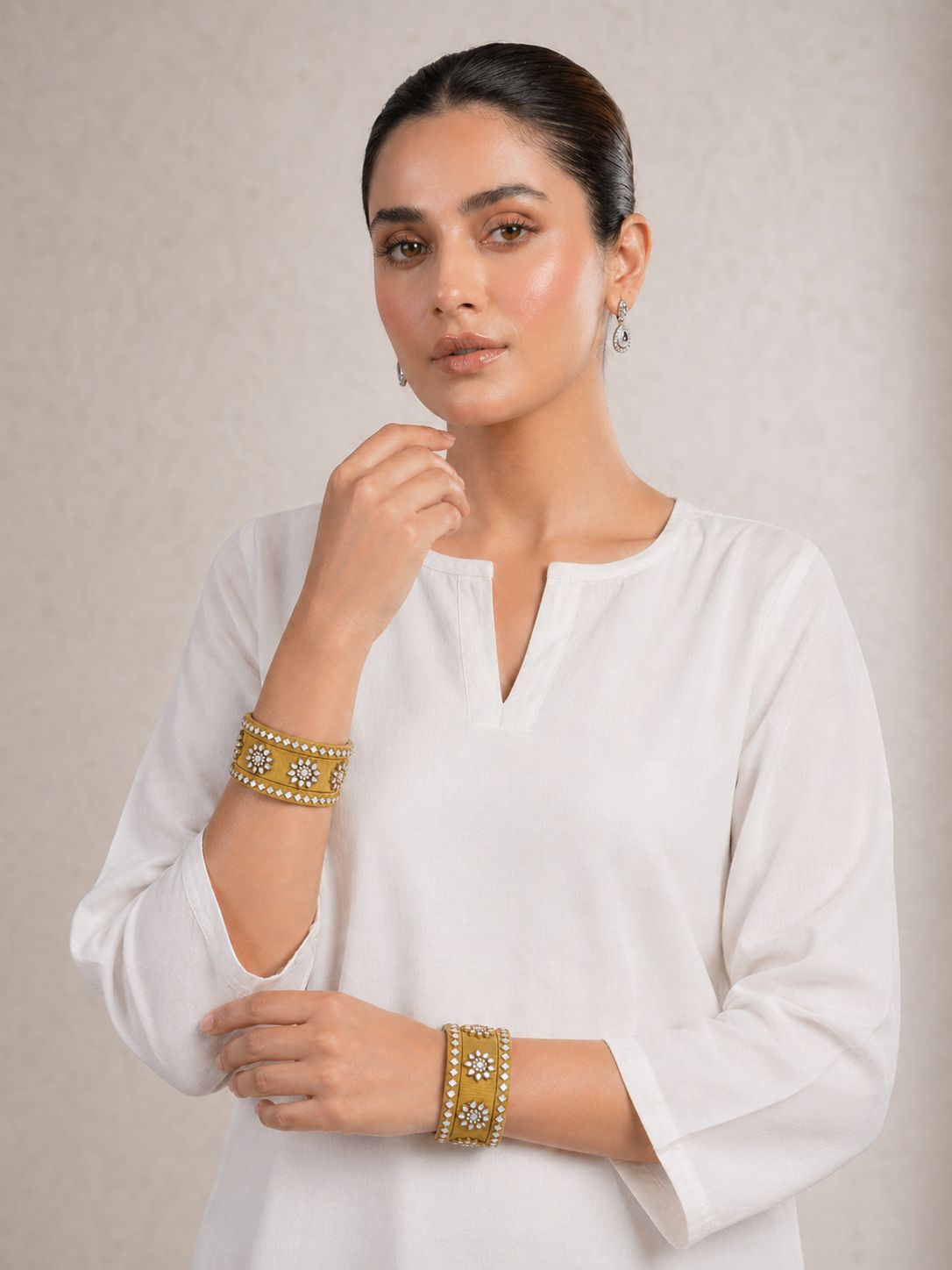 Gold Floral Pearl Embellished Thread Bangles