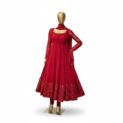 Traditional Red Embroidered Anarkali Kurta Set