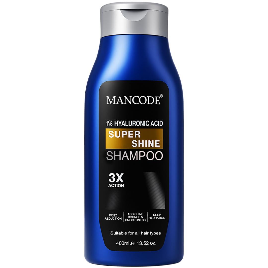 Mancode Super Shine Shampoo (400ml) | 1% Hyaluronic Acid Hydrating Shampoo for Men Shine, Strength & Repair for Dull Hair