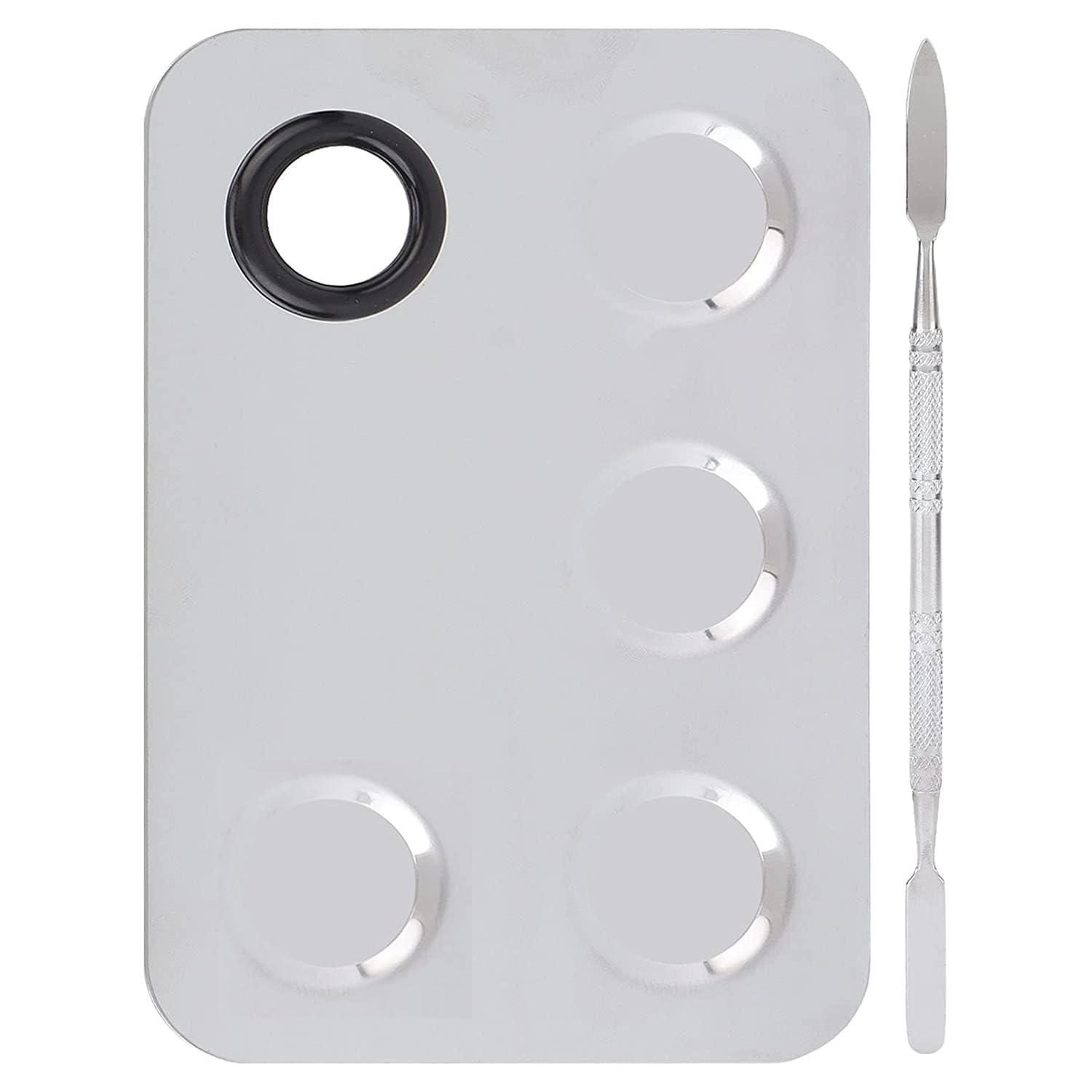 Elecsera Stainless Steel 5 Holes Makeup Palette Nail Art Polish Mixing Plate Cosmetic ()