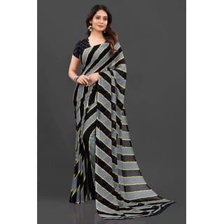 Multicolour Pure Georgette Printed Saree With Blouse Piece