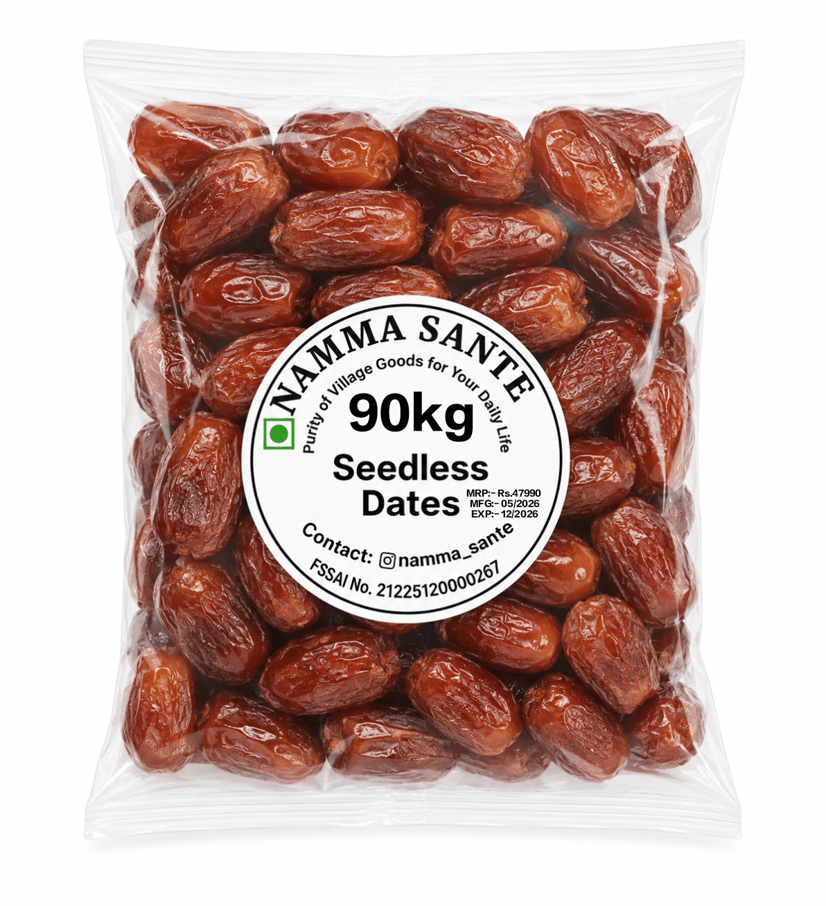Seedless Dates, Premium Seedless Dates, Pitted Dates, Natural Seedless Khajoor, Soft Seedless Dates 90kg