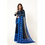 SVB Sarees Womens Black And Blue Pure Georgette Printed Saree With Blouse Piece