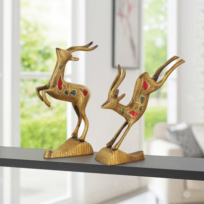 Antique Finish Brass Running Deer Sculpture for Home Decor, Height : 7 Inch (ANMAS023 C)