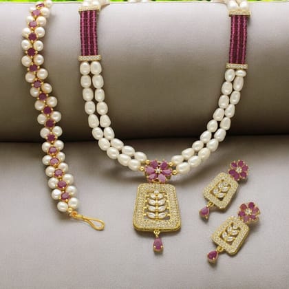 Inarah Pearl Necklace Set With Bracelet