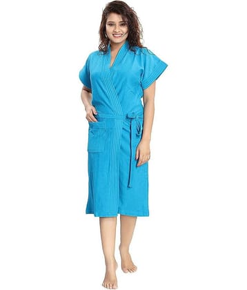 Poorak Blue Free Size Bathrobe ( Pack of 1 )
