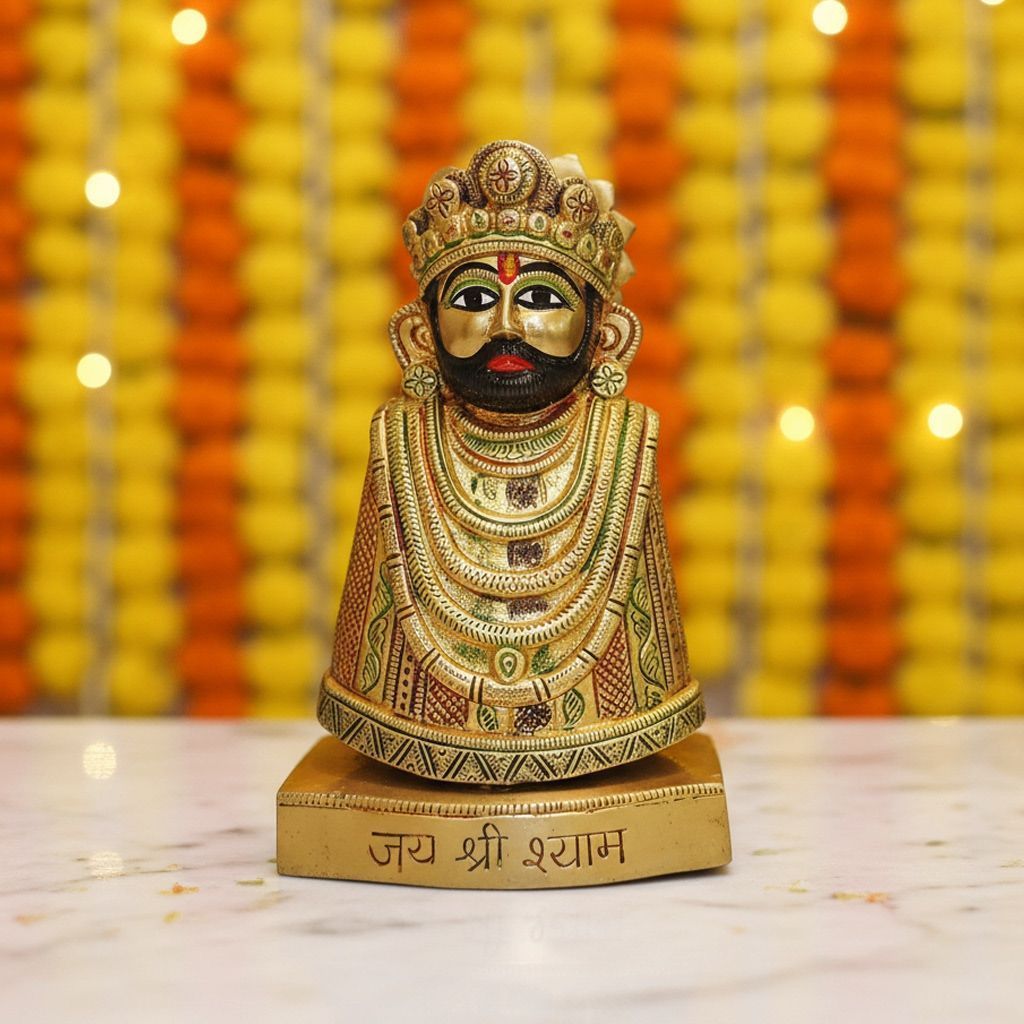 Brass Khatu Shyam Murti – Handmade Brass Spiritual Home Decor, Height : 8.5 Inch (BSMAS1305 G)