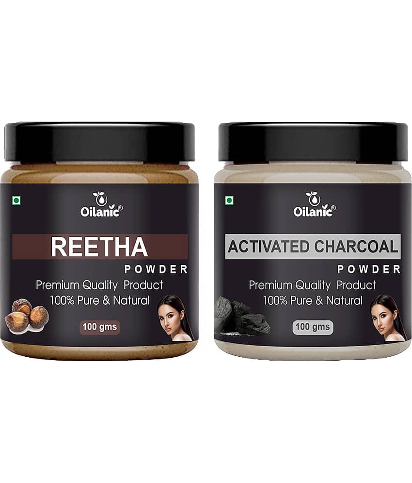 Oilanic 100% Pure Reetha Powder & Charcoal Powder For Skincare Hair Mask 200 g Pack of 2