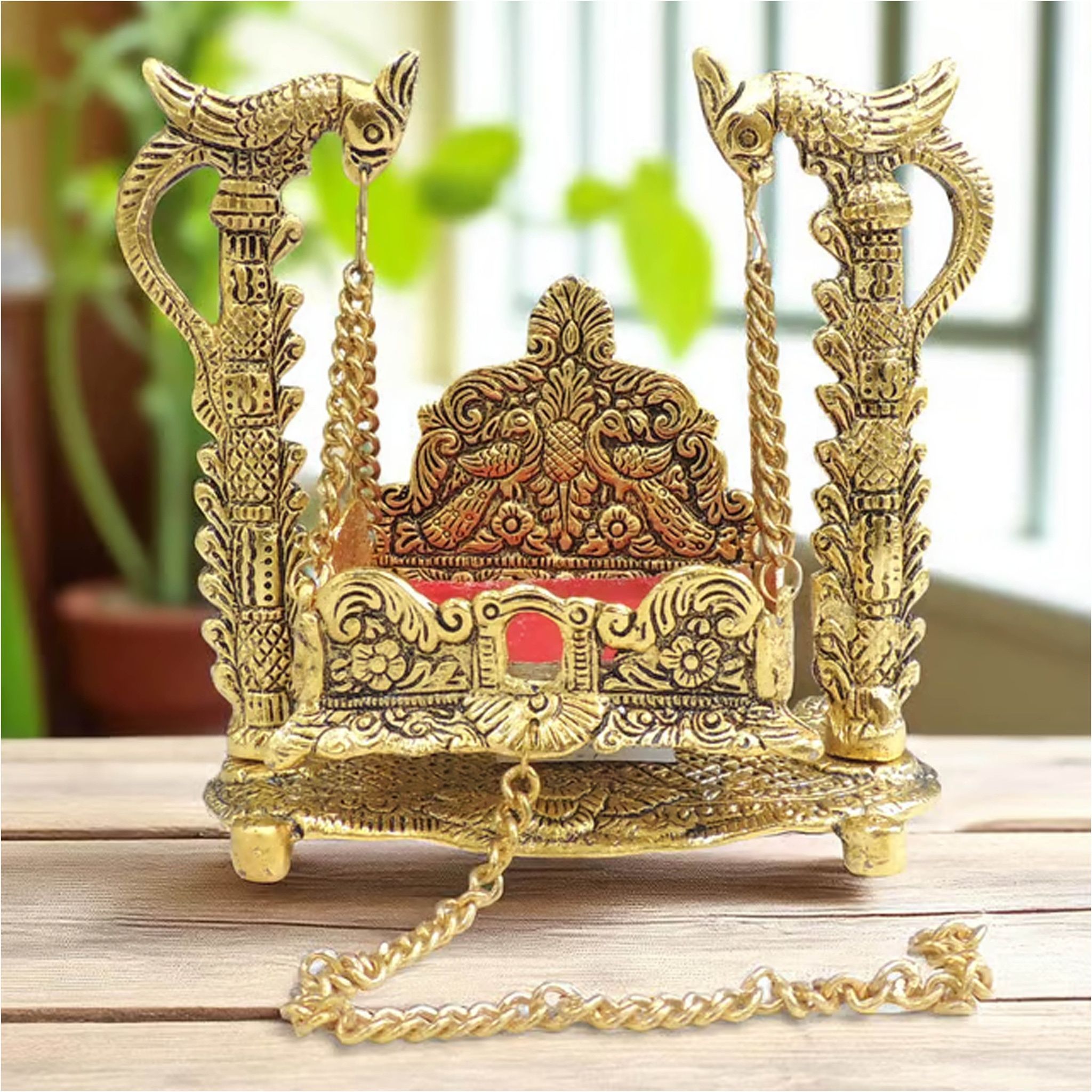 Aluminium Showpiece Peacock Jhula, Height : 6.5 Inch (ASMAS426 M)