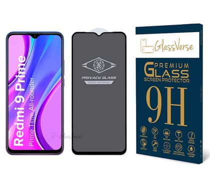 GlassVerse Ultra Privacy Tempered Glass For Redmi 9 Prime(Pack Of 1) With Free Installation Kit.(In-Screen Fingerprint Lock Will Not Work With The Privacy Guard Because Of It's Spy Coating)-6.53In GlassVerse Ultra Privacy Tempered Glass For Redmi 9 Prime