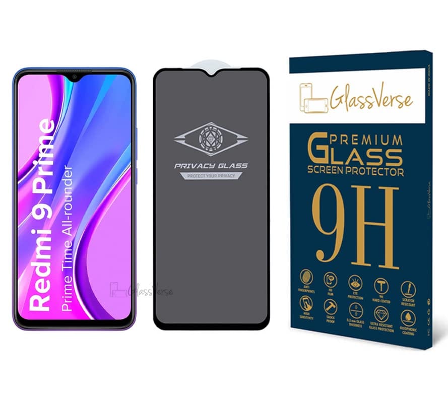 GlassVerse Ultra Privacy Tempered Glass For Redmi 9 Prime(Pack Of 1) With Free Installation Kit.(In-Screen Fingerprint Lock Will Not Work With The Privacy Guard Because Of It's Spy Coating)-6.53In GlassVerse Ultra Privacy Tempered Glass For Redmi 9 Prime