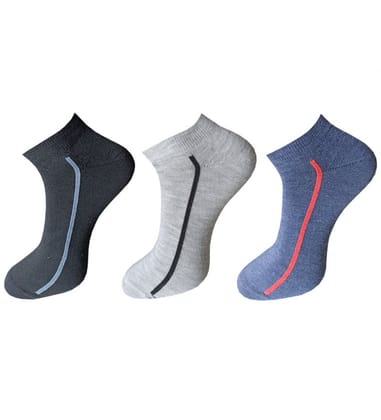 3-Pair Set Unisex Casual Cotton Solid Ankle Length Socks (Multicolor)