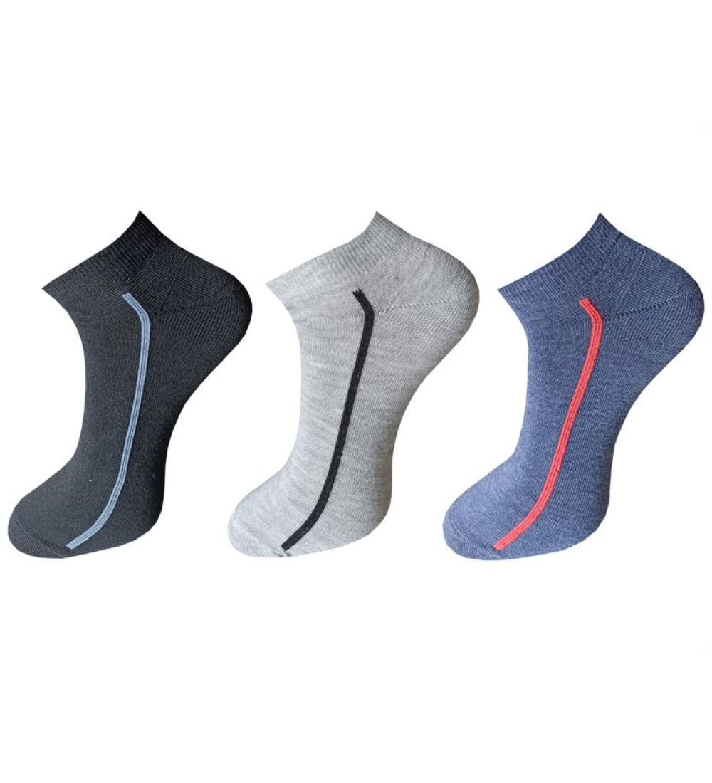 3-Pair Set Unisex Casual Cotton Solid Ankle Length Socks (Multicolor)