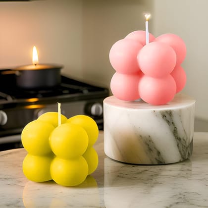 SS Enterprise Organic Soy Wax Bubble Candles, Scented Aromatic Fragrance, Smoke-Free Pillar Candles, Set of 2, Yellow-Pink, Home Decor SS Enterprise Organic Soy Wax Bubble Candles, Scented Aromatic Fragrance, Smoke-Free Pillar Candles, Set of 2, Yellow-Pink, Home Decor