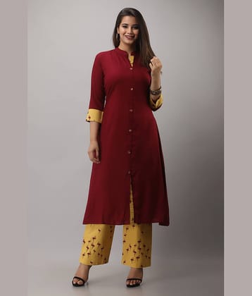 MAUKA Rayon Solid Kurti With Palazzo Women's Stitched Salwar Suit - Maroon ( Pack of 1 )