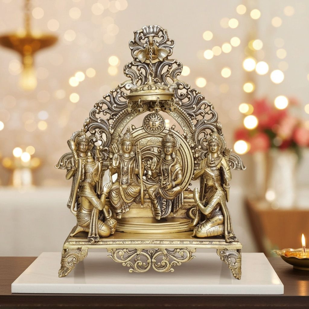 Brass Ram Darbar Idol | Religious Ram Parivar Statue for Home, Height : 22.5 Inch (BSMAS131 K)