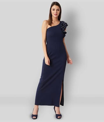 Miss Chase Women Cotton Embellished Side Slit Dress ( Navy )