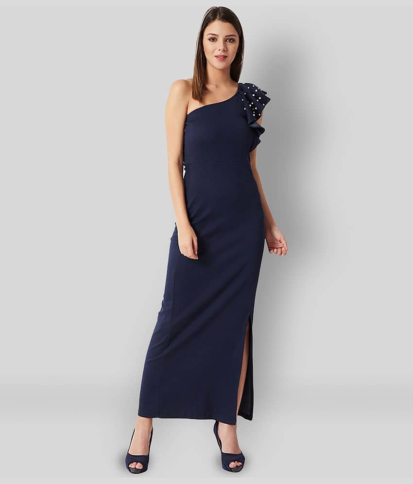 Miss Chase Women Cotton Embellished Side Slit Dress ( Navy )