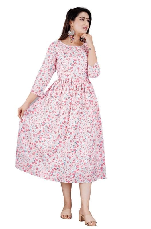 Women's Casual 3/4 Sleeve Printed Viscose Maternity Feeding Kurti (Baby Pink, M)-PID47184