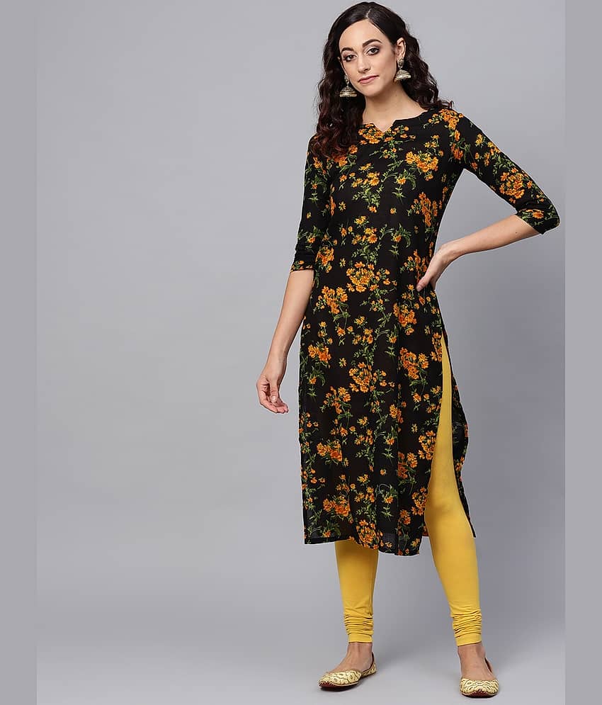 Vaamsi Rayon Printed Straight Women's Kurti - Black ( Pack of 1 )