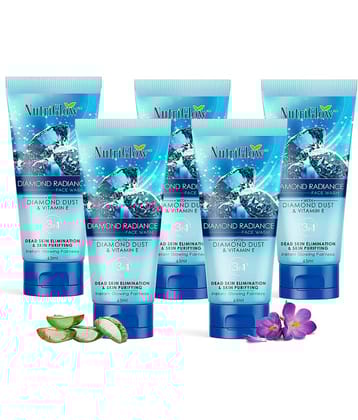 NutriGlow Diamond Radiance Face Wash With Diamond Dust & Vitamin E For Glowing Skin Skin Purifying Hydrated Skin (65mlL Pack of 5