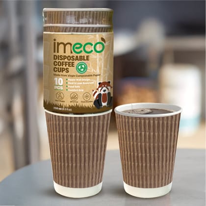 Imeco Ripple Wall Disposable Coffee Cups (250 ml, Pack of 10) | Heat & Leak Resistant | Home & Office Use