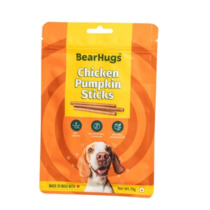 BearHugs Soft & Chewy Sticks with Real Chicken | Flavour for Dog and Puppies | All Life Stages (Pack of 4, Real Chicken and Pumpkin)