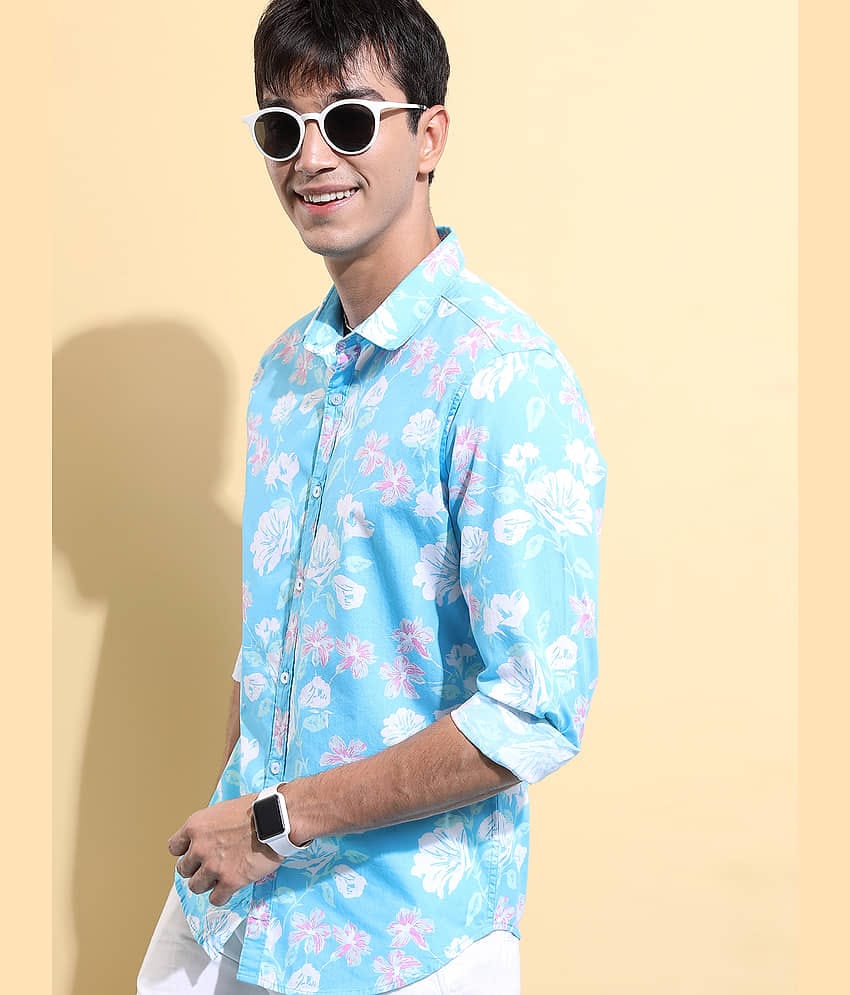 Ketch 100% Cotton Regular Fit Printed Full Sleeves Men's Casual Shirt - Light Blue ( Pack of 1 )