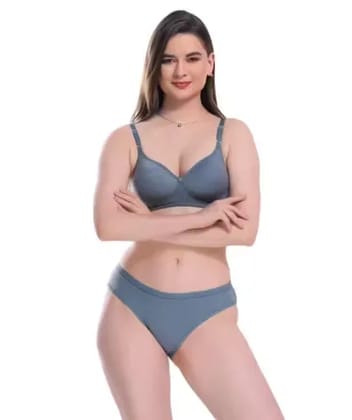 TheLingerieDoctor - Bra & Panty Set Solid Blue Lingerie Set (Pack Of 1)