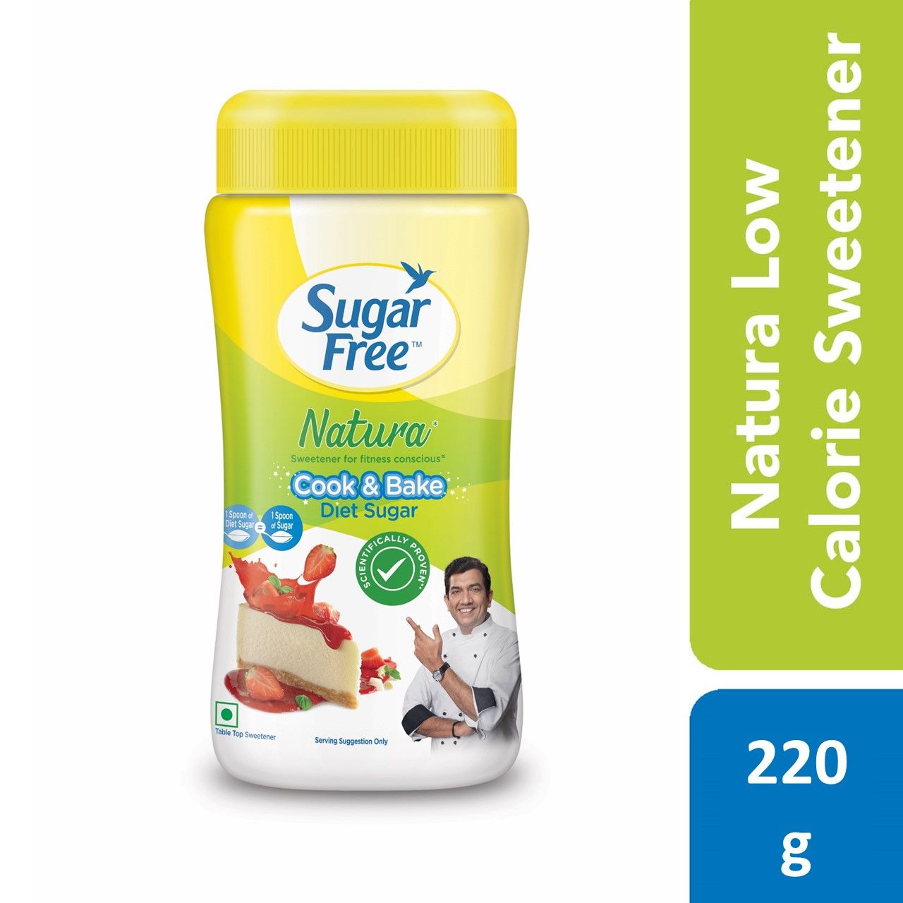 Sugar Free Natura, 220g Jar | Equivalent to Sweetness from 800 gm Sugar |100% Safe| Scientifically Proven & Tested|Sweet like Sugar but with zero calories|