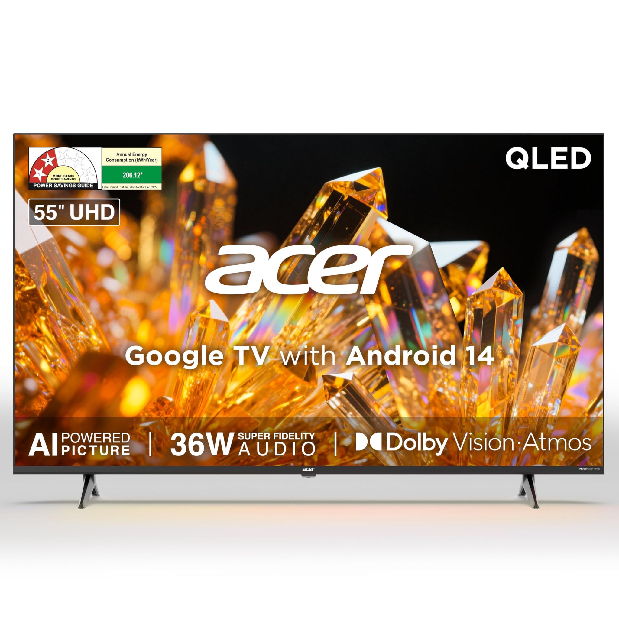 Acer 139 cm (55 inches) Ultra V Series 4K Ultra HD Smart QLED Google TV AR55QDVGU2875BD Acer 139 cm (55 inches) Ultra V Series 4K Ultra HD Smart QLED Google TV AR55QDVGU2875BD - Black / 55 inches