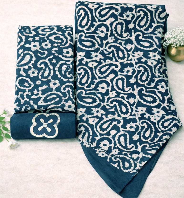 Handcrafted Batik Print Unstitched 3-Piece Suit Set