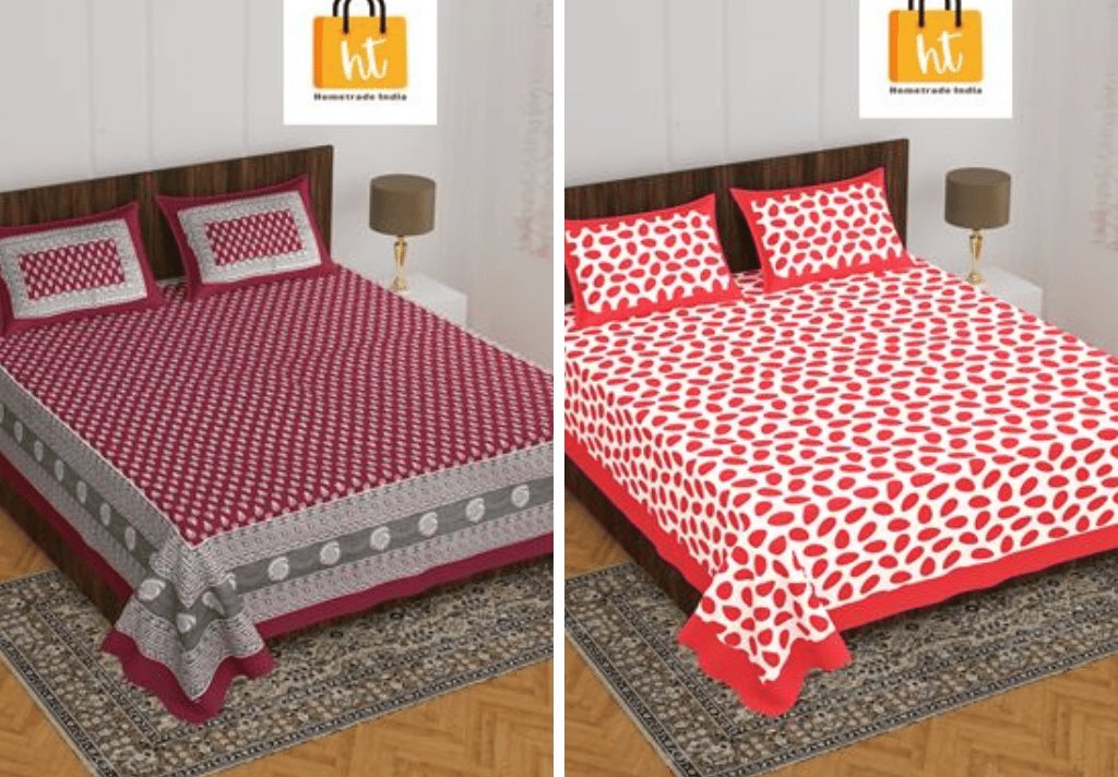3001-Hometrade India-Standard King Size (90*108 Inches) Double Bedsheet With 2 Pillow Cover-RJ-14-Jaipur lining-3415