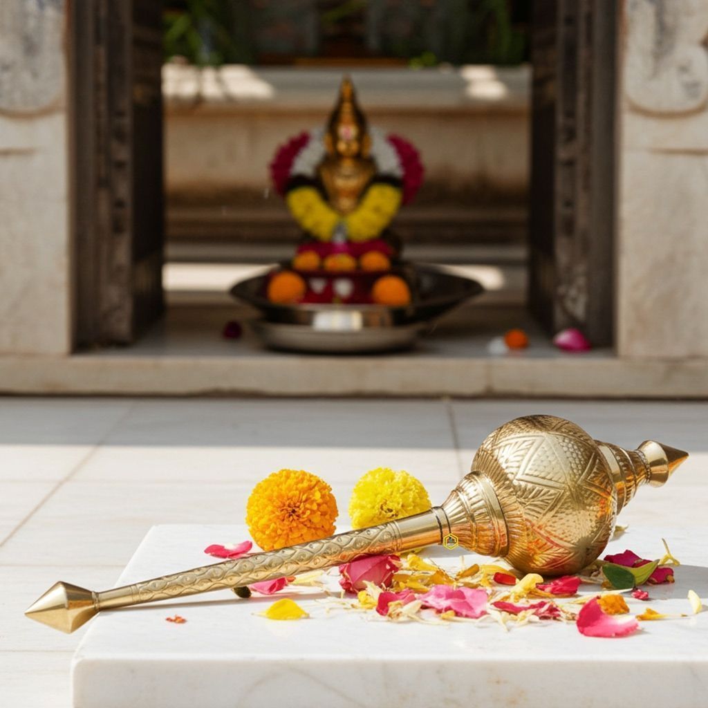 Brass Hanuman Mace Gada No. 8 � Polished Brass Puja Gada, Length : 34.5 Inch (ZMAS531 H)