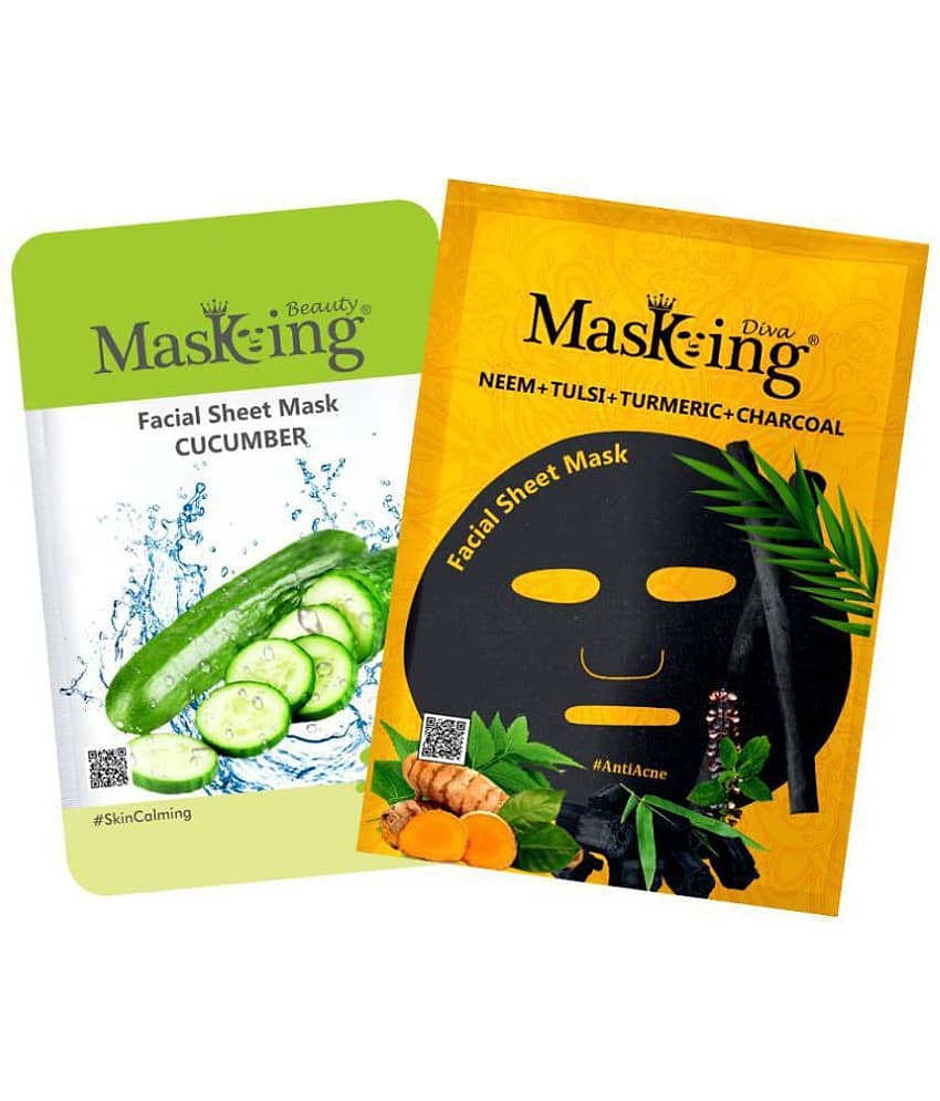 Masking BeautyDiva Cucumber, Neem,Tulsi, Turmeric& Charcoal Face Sheet Mask Masks 50 ml Pack of 2