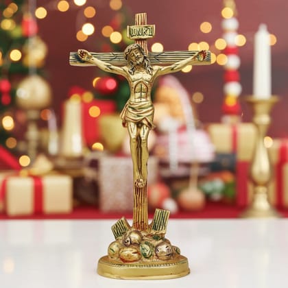 Brass Showpiece Jesus On Cross Statue - Wall Hanging Crucifix For Home, Church & Gift Purpose, Height : 11.8 Inch (BSMAS971 D)