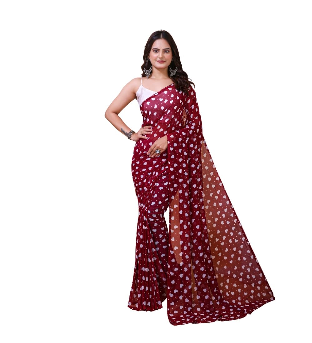 Women's Georgette Printed Saree With Unstitched Blouse 5.5Mtr (Maroon)-PID63028