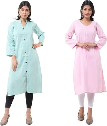 DESHBANDHU DBK - Multicolor Cotton Women's Straight Kurti ( Pack of 2 )