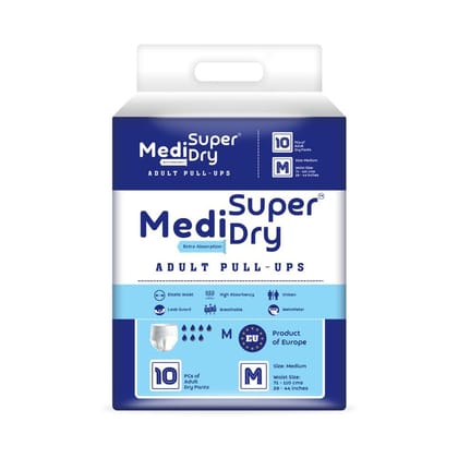 Medisuperdry Adult Diaper Pants | Medium (M) |Waist 71-110 cm (28-44 inches) |High Absorbency -10 Hrs |Rash-Free |Leakproof |Breathable |Odourless |Elastic Waist |For Men & Women | 10 Units, Pack