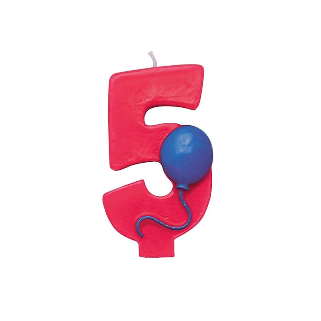 Red Color Number 5 Candle with Balloon - 1PC